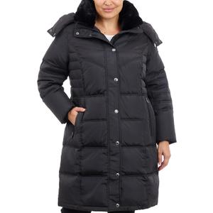 LONDON FOG womens Plus-size Mid-length Faux-fur Collar Down Coat With Hood (2X, Black)