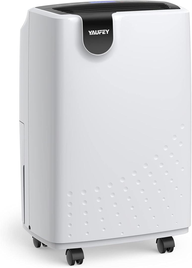 Yaufey 2500 Sq. Ft Home Dehumidifier for Medium to Large Rooms and Basements with Auto or Manual Drainage, 0.48 Gallon Water Tank Capacity - Low Noise and 24 Hr Timer (32.7 Pints)