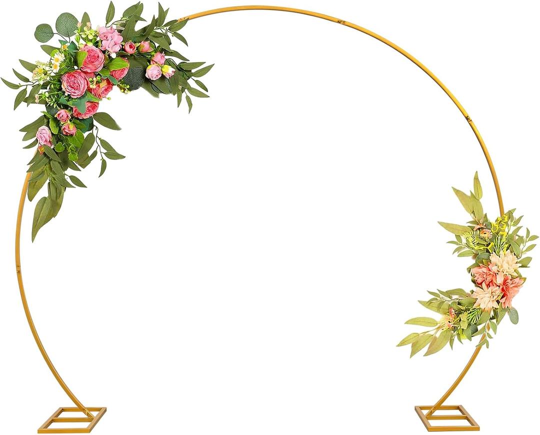 Suoedd 8FT Wedding Arch Round Backdrop Stand Gold Metal Circle Balloon Arch Frame Stand for Wedding Ceremony Birthday Party Bridal Shower Anniversary Candy Tables Christmas Decoration