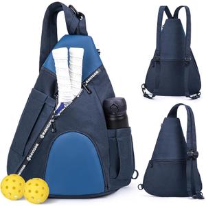 Pickleball Bag, 7 Pockets & Upgraded Zippers, Lightweight Sling Bag with Detachable Strap & Water-Resistant Pocket (Blue)