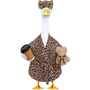 Celltestria Lady Goose Outfits for 23" Geese Bathrobe Brown Leopard Porch Goose Costume Coffee Cup Bear Cucumber Eye Mask Goose Clothes for Outdoor Patio Yard Lawn Garden Decoration