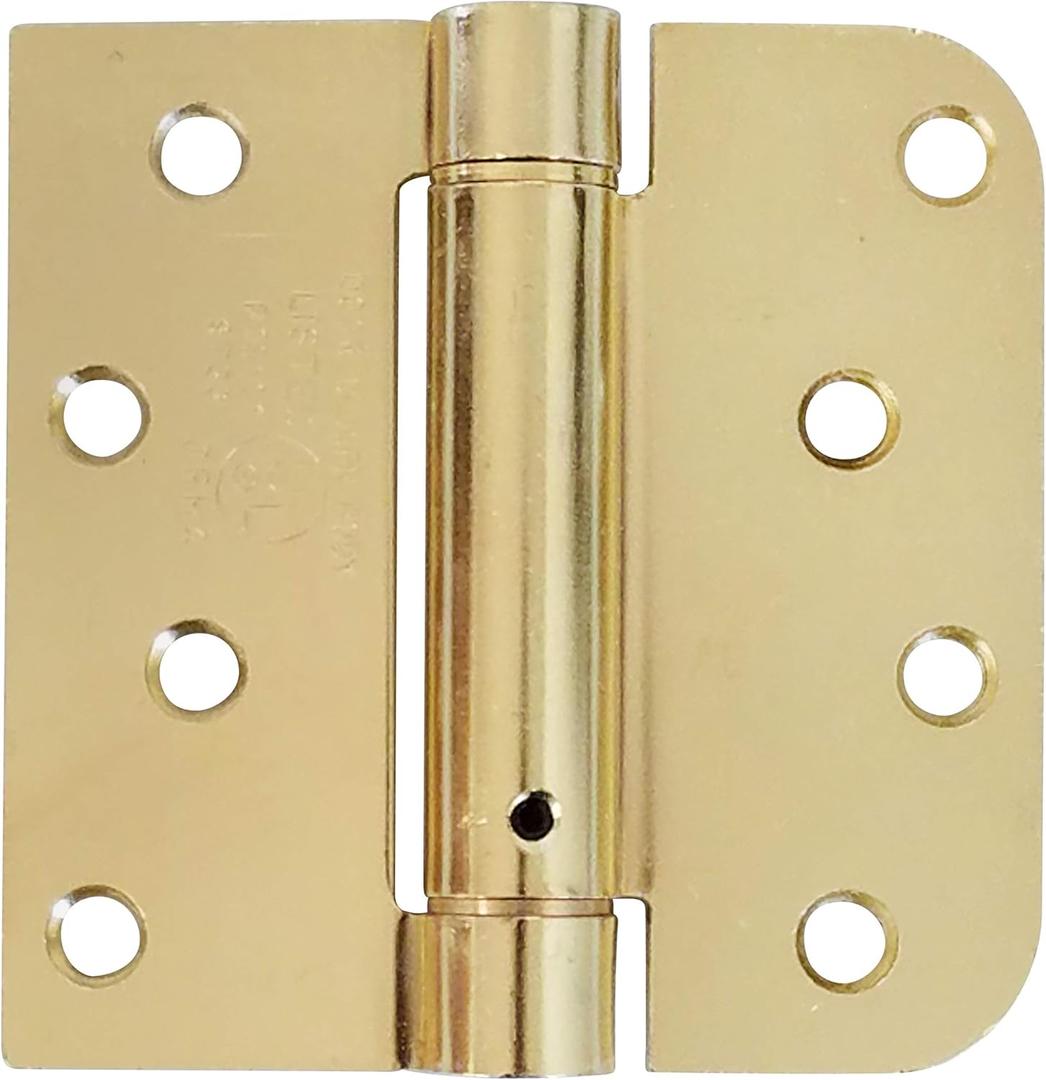 Hinge Outlet Spring Self-Closing Hinges, 4 Inch Square with 5/8 Inch Bright Brass, Adjustable Door Closing, 2 Pack (4" x 4" with 5/8" Square radius (Pack of 2), Bright Brass)