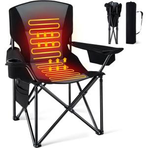 Homcosan Oversized Heated Camping Chair for Adults Without Power Bank, Portable Outdoor Chairs with 3 Heat Levels, Foldable Lawn Chairs Perfect for Camping, Picnics, Fishing (Grey) (1 PC)