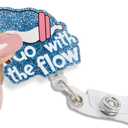 Go with The Flow Retractable Glitter Badge Reel with Clip, Funny Baby Bottle Badge Reel for NICU Labor Nurse Neonatal Nurse Doctor, Nurse Day Gift for Obstetric Pediatric, 2.2*2.7