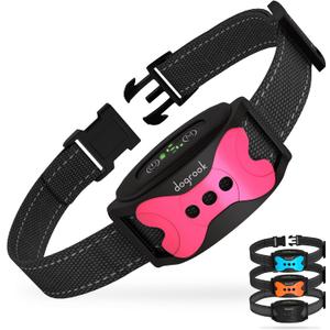 DogRook Rechargeable Dog Bark Collar - No Shock Dog Training Smart Collar - Beep & Vibration Stop Barking Dog Devices - No Bark Collar - Martingale Collars for Large Dog, Medium & Small - 12-110 lbs (Pink)