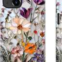 LUHOURI for iPhone 15 Plus Case,Wireless Charging Compatible,Dual-Layer - Soft Silicone Inner + Hard Outer Shell,Cute Wildflower Design,Protective Phone Cover for Women - Marble Pressed Flowers