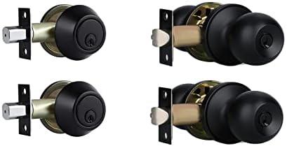 Exterior Door Lock Set with Deadbolt, Single Cylinder Deadbolt Lock and Door Knob Set, Keyed Alike Door Locks for Front Door,Matte Black Door Knob and Deadbolt Set(2Pack Set)