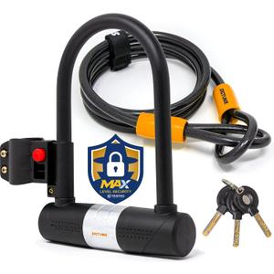 Bike U-Lock - Sigtuna Bike Lock Heavy Duty Anti-Theft with 4ft/1.2m Cable, Bicycle U-Lock with Sturdy Mounting Bracket for Mountain Bikes, Ebikes, Scooters (Orange)