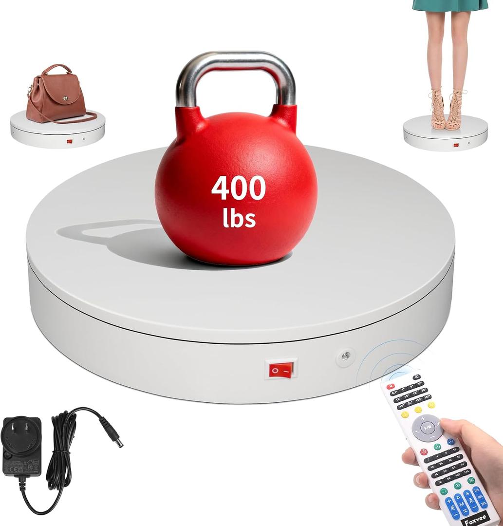 Remote-Controlled Motorized Electric Turntable,Rotating Display Stand,Speed-Adjustable Rotating Platform,Multi-Mode 360 Photography Turntable for 3D Scan,Photography,Showcase(15.8inch/White)
