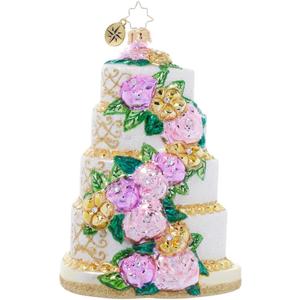 Christopher Radko Hand-Crafted European Glass Christmas Tree Decorative Ornament, Heart Shaped Wedding Cake