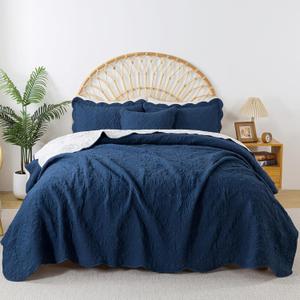 HoneiLife Quilt Sets King Size - Microfiber Bedspreads for King Bed, 3-Piece Lightweight Coverlets, Retro Bed Cover King Quilt Bedding Set All Season Quilts-Navy (King-106" x 96")