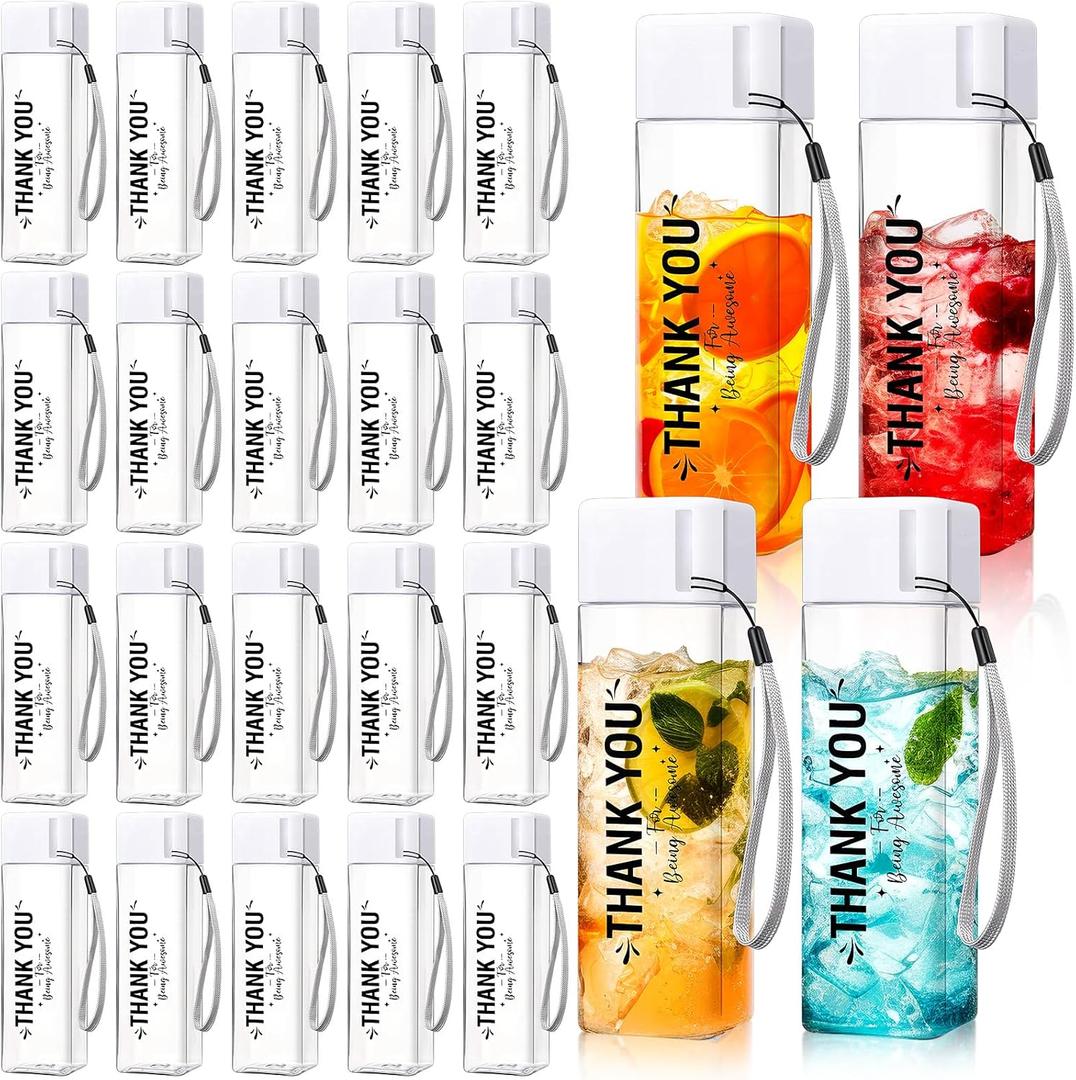 Maxdot 24 Pcs Thank You Water Bottles Bulk 17 oz Employee Appreciation Gifts Plastic Water Bottle Reusable Cup Inspirational Thank You Gifts for Valentine Staff Coworker Teacher Nurse(White)