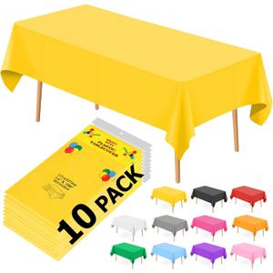 10 Pack Yellow Plastic Tablecloths for Rectangle Tables, 54 x108 Inch Plastic Table Cloths for Parties Disposable for Birthday & Weddings, Table Cover for Christmas and Festivals Party (Yellow)