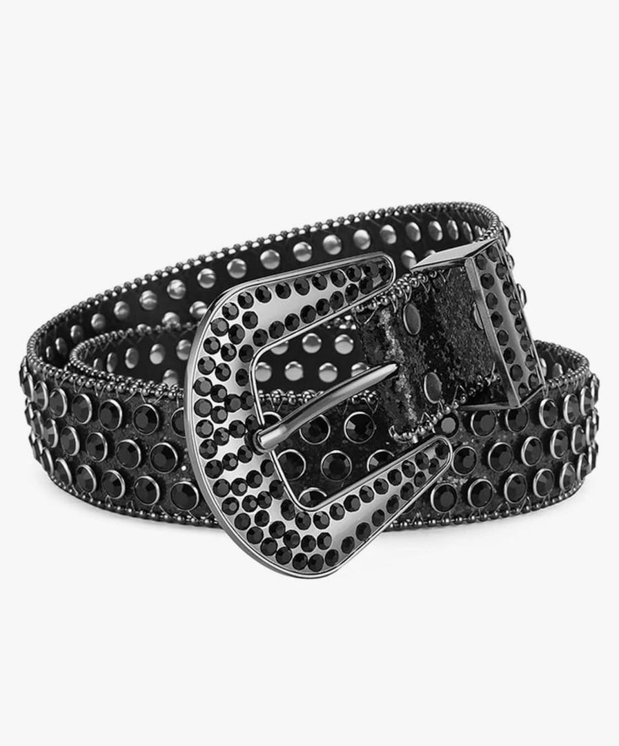Women’S Fashion Party Nightclub Diamond Studded Belt Pin Buckle Rhinestone Soft Leather Waistband Belt