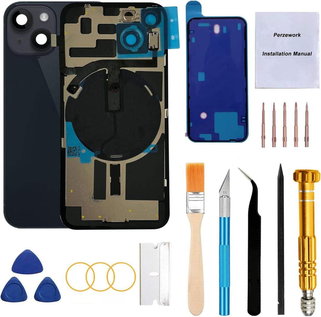 Perzework Rear Back Glass Replacement for iPhone 14 6.1-inches with Reparing Toolkit and All Necessary Parts (Midnight Black)