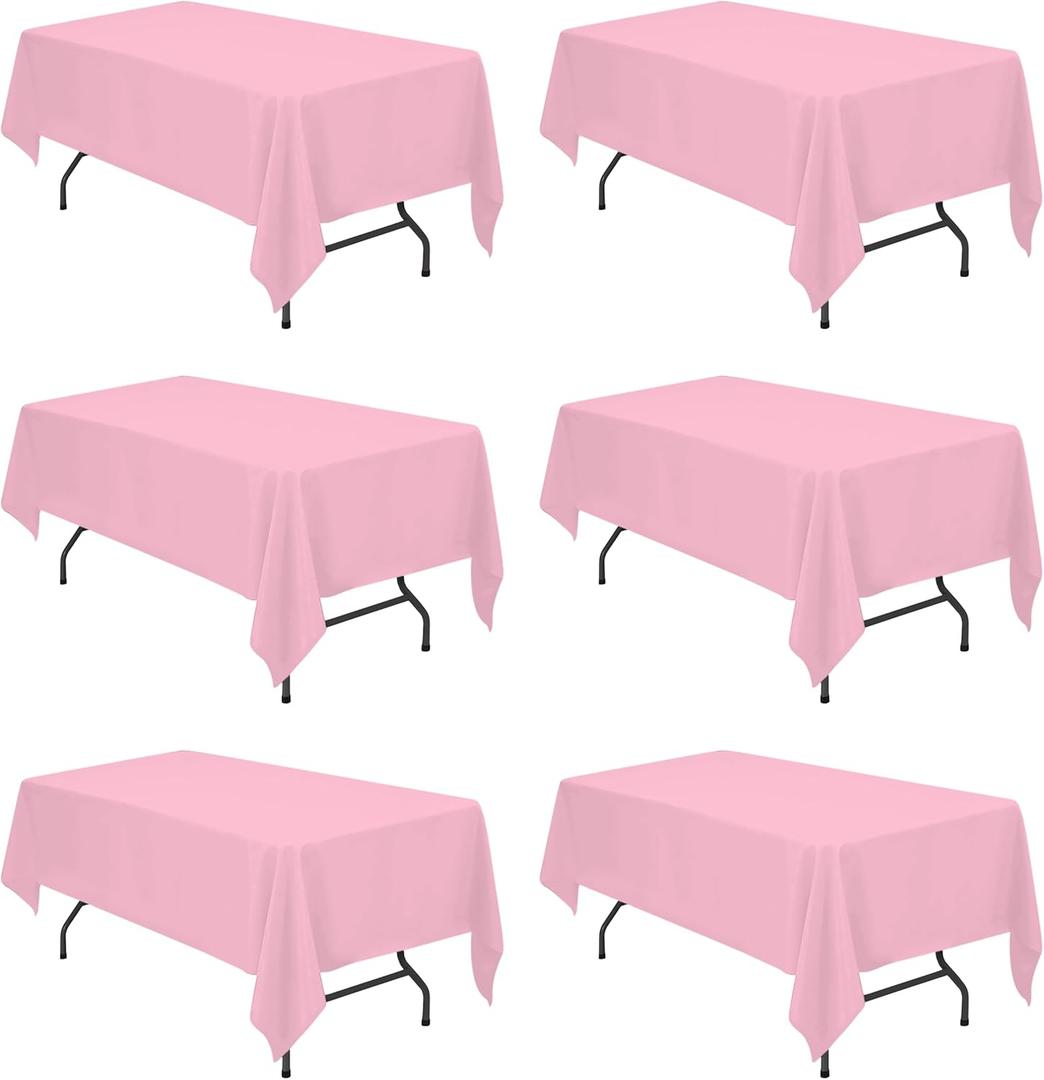 BRILLMAX 6 Pack Pink Tablecloths for 6 Foot Rectangle Tables 60 x 102 Inch - 6ft Rectangular Bulk Linen Polyester Fabric Washable Cloth Cover for Wedding Reception Banquet Birthday Party (60x102 In, 6 Pack)