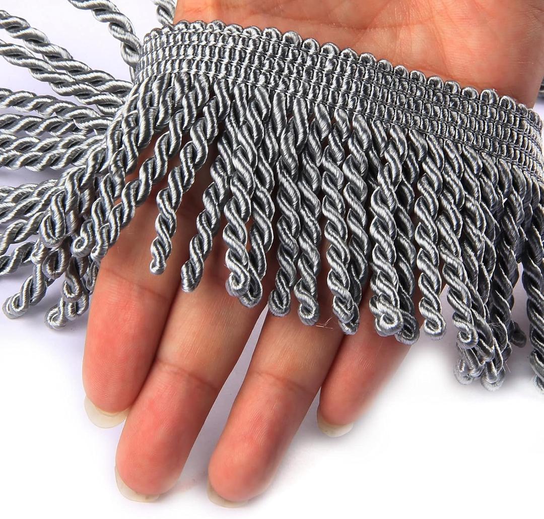 Curtain Fringes Bullion Fringe Trim 5/10 Yard x 2.5 Inches Fabric Trims Sewing DIY Decoration for Curtain Sofa Clothes (Silver, 10yard)