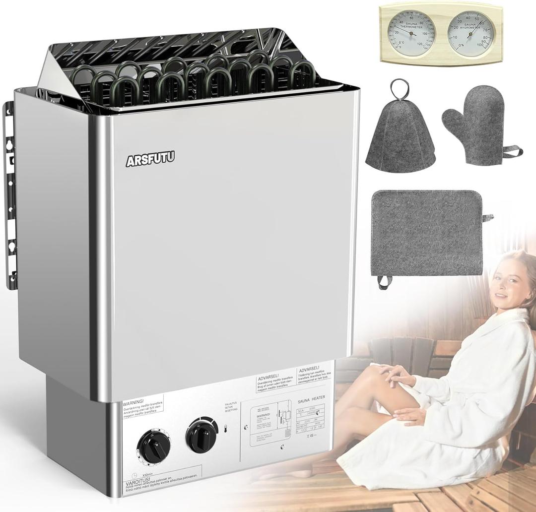 Sauna Heater 9KW 220V Electric Sauna Heaters Dry Steam Bath Sauna Stove 3h Timer with Thermo-Hygrometer Sauna Hat Set for 310-460 Cu.ft Home Hotel Spa Sauna Room