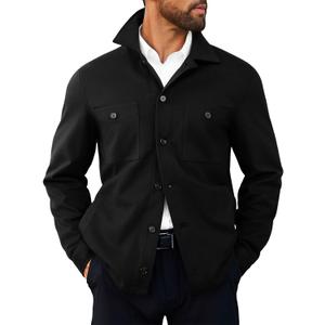 Runcati Mens Lightweight Shirt Jacket Button Down Long Sleeve Shacket Casual Fall Warm Work Stylish Jackets with Pocket (Black, L)