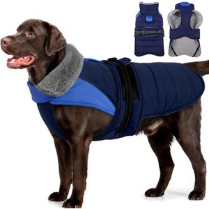 MIGOHI Comfortable Large Dog Coat - Waterproof Dog Coat with Reflective Strips,Windproof  Dogs Jacket with Warm Turtleneck, Snow Coats for Large Dogs,Labrador Golden Retriever, 2XL, DarkBlue