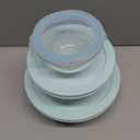 3 Peice Set Of Clear Glass Bowls With Blue Lids Clear Salad Bowls with BAP-Free Lids for Kitchen, Oven Microwave Dishwasher Safe