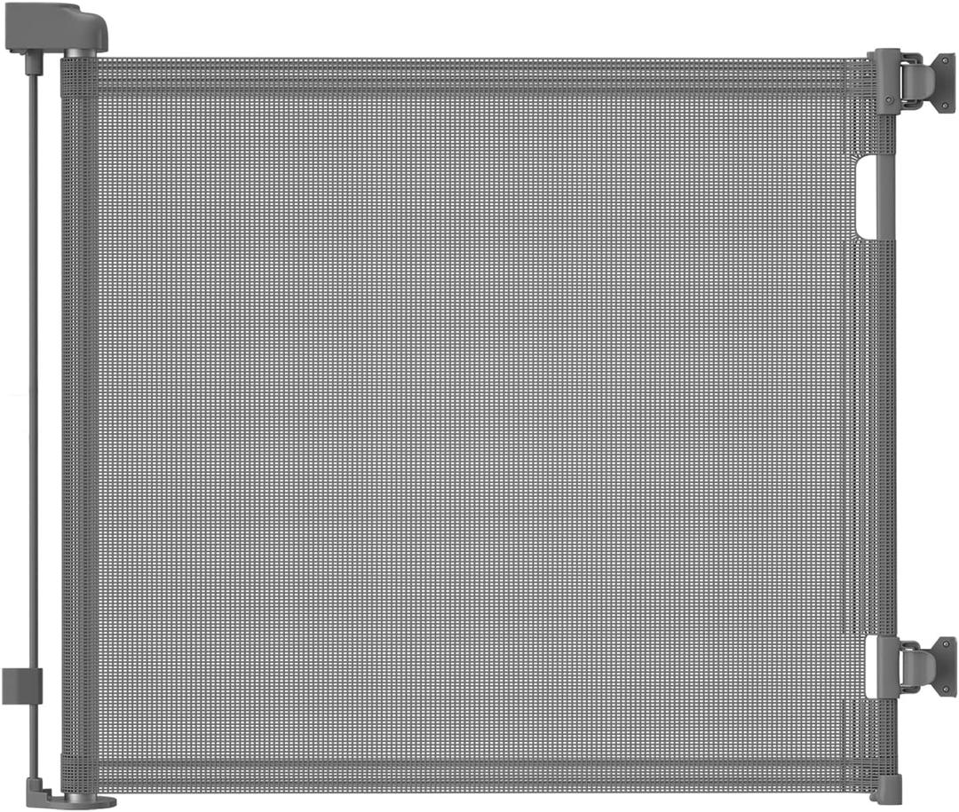 Retractable Baby Gate for Stairs 33 Height, Expands up to 71 Width Safety Gate for Infants, Toddlers, Dogs & Pets Easy Install, Secure Closure, Gray Mesh Design for Indoor & Outdoor Use
