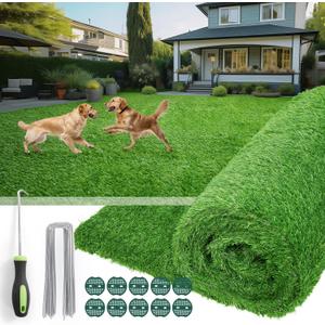 Artificial Turf Grass Outdoor - Synthetic Realistic Fake Grass Indoor Turf Rug with Drainage Holes for Patio, Balcony, Backyard, Landscape Decoration - Pet Friendly Grass Mat (4FT x 6FT)