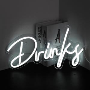 Looklight Drinks Neon Sign Bar Neon Signs for Wall Decor Neon Sign For Room White Neon Light Sign Led Neon Bar Signs USB Connectivity Light Up Wall Decor for Teen Room Bedroom Store