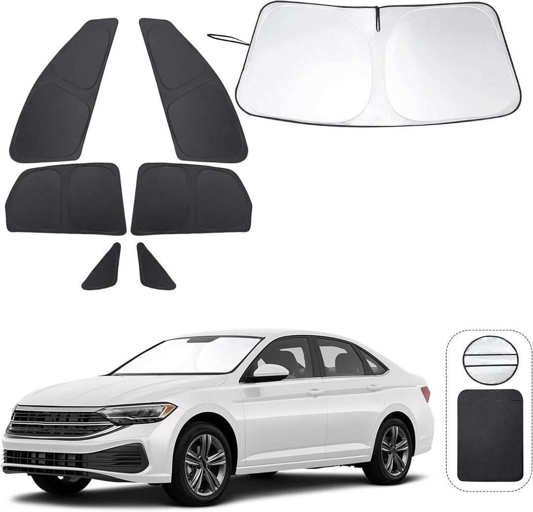 TINGLU Window Shades for Volkswagen VW Jetta 2019-2025 2026 Accessories Car Side Full Windows Triangular Windshield Sun Shade Sun UV Rays Privacy Protection 7PCS