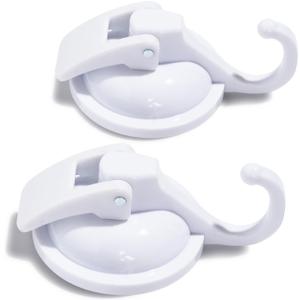 2 Pcs Suction Cup Hooks for Shower, Heavy Duty Shower Hooks for Inside Shower, No Drill Towel Hooks for Bathrooms, Hanger Suction Hooks for Wall, Glass Window, Loofah(White)