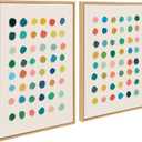 Kate and Laurel Sylvie Meditation 1 and 2 Framed Canvas Wall Art Set by Kelly Knaga; 2 Piece 23x33 Natural; Modern Abstract Colorful Polka Dot Art Set for Wall Home Decor