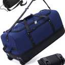 CONTAIL 32 Soft-side 110L Expandable 140L Rolling Duffle Bag with 2 Inline Wheels,Convertible Weekend Travel Bag with Bungee-Cord System,Navy