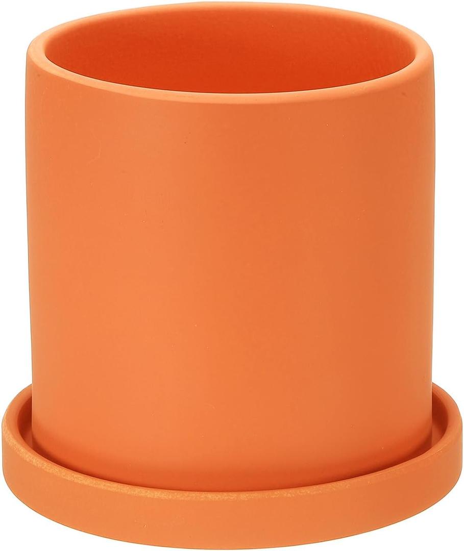 PATIKIL 5 Inch Ceramic Plant Pots, Modern Flower Planters with Drainage Holes and Tray for Decorate Home Indoor Plants Succulent Herb, Orange