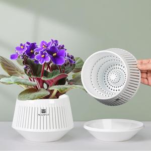 African Violet Pots with Excellent Airflow, 5 inch Self Watering Plant Pot for Indoor Plants, Set of 2, Decorative African Violet Planter with Drainage, Plastic Pots for African Violets