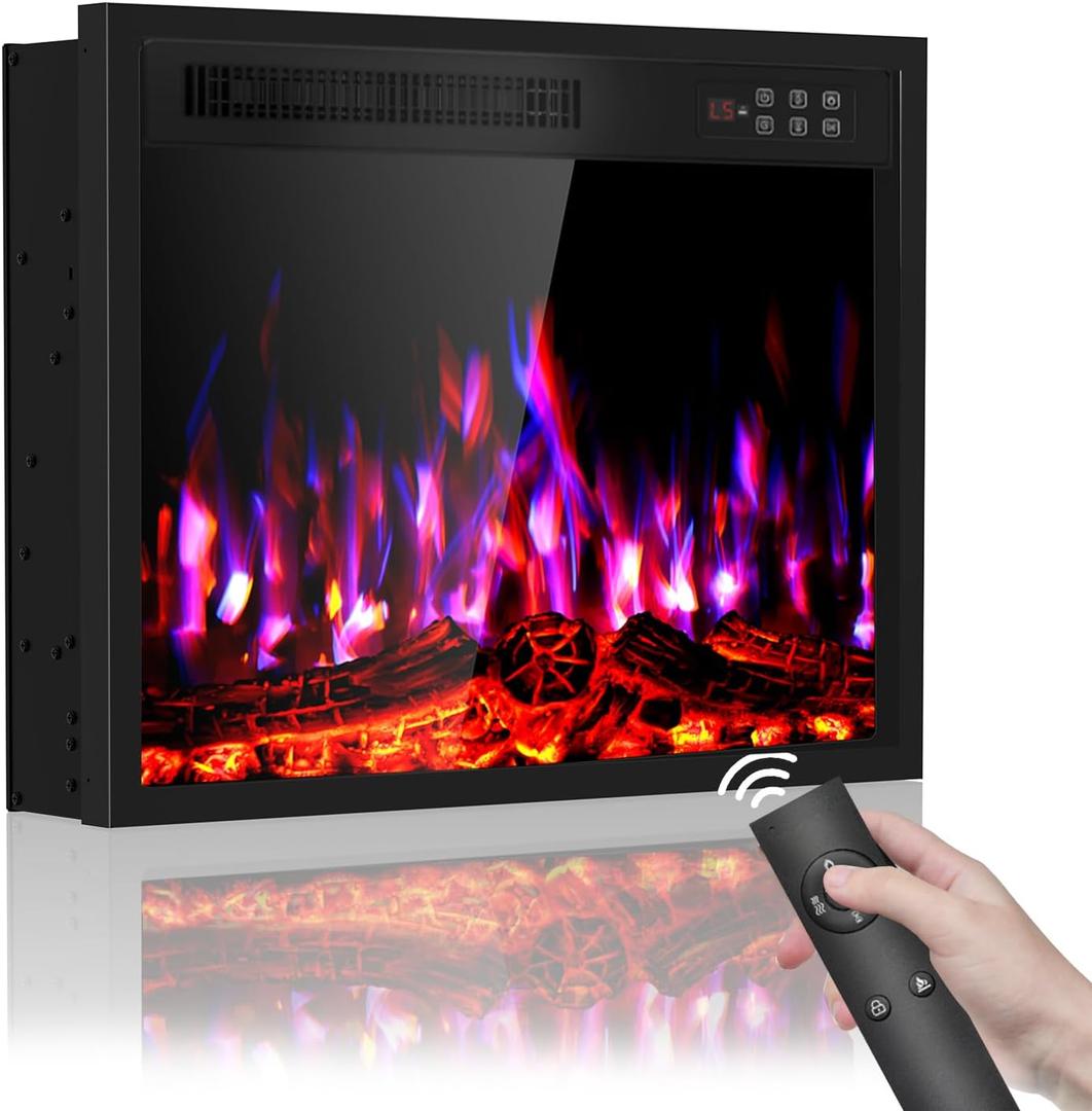 23" Electric Fireplace Inserts, 1500W Recessed Fireplace Heater with Remote Control, 6 Flame Colors & 5 Brightness, 8H Timer, Infrared Quartz Fireplace Insert for Indoor, 23" W x 17" H