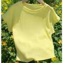 RoseSeek Women's Textured Tops Crew Neck Short Sleeve T Shirts Casual Summer Tops Yellow Medium (Yellow, M)