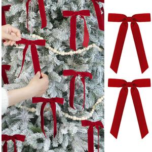 Flair Gifts 24 Pcs Red Vintage Velvet Christmas Bows Ornaments - 5 x 7 Inch Luxury Velvet Ribbon Bows for Christmas Tree Decor, Wreaths, Gifts Wrapping, FireplacesRattan Strips, Xmas Home Decoration