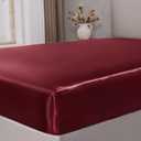 BEDELITE Satin Fitted Sheet Twin XL with Elastic Corner Straps, Luxury Soft Silk-Like Bed Sheet for Hair & Skin, 1 Deep Pocket Fitted Sheet Only Fits 15" Mattress, Fade & Wrinkle Resistant, Burgundy