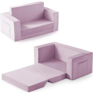 Kids Couch, 2-in-1 Toddler Chair Comfy 1-3 Years, Convertible Kids Chair, Toddler Couch that Fold Out, Kid Lounge Chairs for Boys and Girls Gifts, Kids Recline, Double, Purple