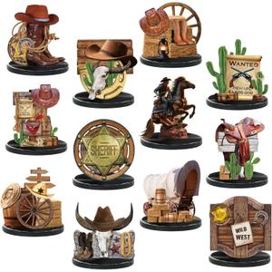 12 Pcs Western Centerpieces Wild West Party Decorations 3.94 Inches Christmas Western Wooden Centerpieces for Tables for Party Decorations Birthday Baby Shower(Brown,Cowboy)