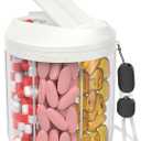 Pill Dispenser with 7 Large Compartments, 4.4" H x 3.6" Dia Pill Bottle Organizer for Travel, Supplement Organizer with Anti-Mixing Design, BPA-Free Pill Container with 20 Pcs Labels, Beige