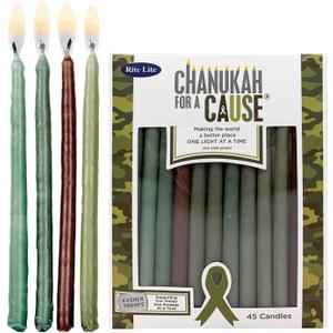 Rite Lite Chanukah for a Cause Green Hanukkah Candles (Support Our Troops) - Bulk Pack of 45 - Decorative & Fits Most Menorahs Dripless Jewish Holiday Party Favors Accessories Decorations