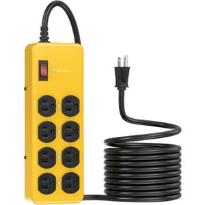 Heavy Duty Power Strip,Industrial Heavy Metal Case Surge Protector,8 AC Outlets,15Amp,2700 Joules,Protected' Indicator,14 Gauge Cord (Yellow, 15FT Length)