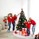 IMIKEYA Christmas Tree Skirt, 36 inches Luxury Faux Fur Christmas Tree Skirt, Beige Christmas Xmas Tree Skirt with Hand-Sewn Pompoms, Soft Thick Plush Tree Skirt for Christmas Tree Decorations