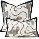 Premium Series, Snow Leopard Throw Pillow Covers, Animal Jacquard Cushion Cases for Home Decor, Chenille Velvet Double-Sided Designs, Cream White, 20 x 20 inch, Covers Only