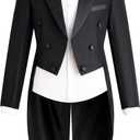 Mens Tailcoat Suit Jacket Tuxedo Double Breast Swallow Tail Coat Pants Bow Tie (Black, L)