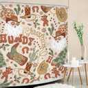 Christmas Shower Curtain 60Wx72H Merry Xmas Western Cowboy Santa Claus Retro 70s Howdy Pine Tree Cactus Hat Boots Bathroom Decor Modern Disco Ball Bath Curtain Fabric Polyester 12 Pack Hooks