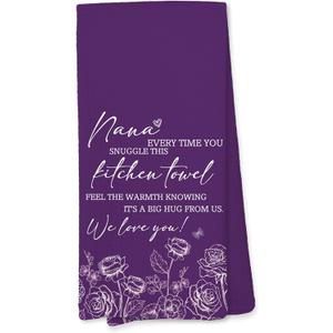 Voatok Purple Floral Nana Kitchen Towels, Nana Gifts for Christmas Birthday from Grandkids Hand Towels, Best Grandma Gifts from Granddaughters Grandsons Dish Tea Towels for Kitchen, 16x24 Inches