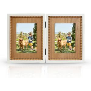 RiteSune Rustic 2 Picture Frame 5X7 Distressed Photo Frames with Beads for Tabletop Display, Vintage Picture College Frame for Present (boho 5X7 White)