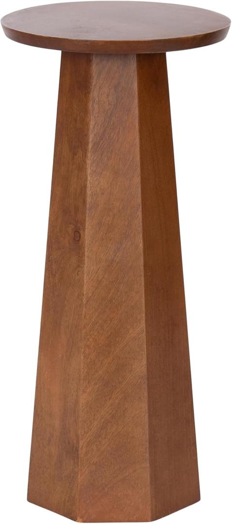 Kate and Laurel Hemingson Modern Mango Wood Round Drink Table, 10 x 10 x 22, Walnut Brown, Mid-Century Circle Pedestal Table for Use as Bedroom Nightstand, Indoor Plant Stand, or Living Room Accent